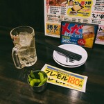 大分からあげと鉄板焼 帯屋町応援団 勝男 - お通しは枝豆