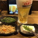 Shimpachi Shokudou - ◯小鉢 各@55 ◎生ビール@165 で飲み始め^ ^