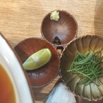 飯田商店 - 薬味（わさび、味噌、すだち、ねぎ）