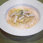 Cream pasta with squid and mentaiko