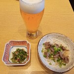 Soba kichi - ちょい呑みセットの小鉢と生ビール