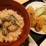 味百選 - 料理写真:的矢夏かき御膳  2,310円✨かきめしとかきフライ。しっとりと炊かれた牡蠣にご飯、揚げたてのフライに包まれた牡蠣と最高♪この他、お吸い物にかきのり、お漬物が付きます。