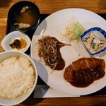 Ichi fuku - 令和5年7月 ランチタイム
                        日替わり定食 850円
                        洋風デミグラスとんかつ、牛肉和風しょうゆ炒め、こんにゃく白あえ、ライス、みそ汁、アイスコーヒー