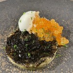 SOWER - “アマゴの卵、茄子の摺り下ろしに蕎麦の実”自家製マヨネーズを添えて。食材のアレンジ力が想像を超えてamazingです。