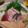 鮨と酒 ことほぎ - 料理写真:お造り　ハタ・鰹・シマアジ　サイズ感が程良く好み