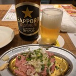 とり家ゑび寿 - 半レバ刺しwithサッポロ瓶ビール