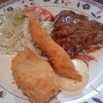 料理・酒 びすとろ - 和風ステーキと海老フライと魚フライ