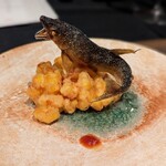 日本料理 TOBIUME - 天竜川の鮎塩焼き　玉蜀黍のフリット