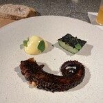 SOWER - “蛸とズッキーニ、スモークサバイヨン” この蛸の柔らかさ！サバイヨンソースは地元産の卵を。ペパーミントが添えられており、全く新しい美味しさを体験しました。