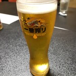 鮨よし - 娘に乗っけて来てもらったのでﾜﾀｼだけビール解禁♥️娘は烏龍茶、旦那さんはレモンチューハイノンアルで♫