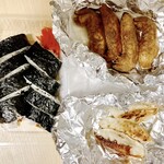 一福 - 料理写真:鶏天巻、手羽先(1人前)、餃子(おまけ)