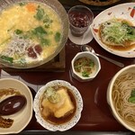 Sagami - 日和御膳　1390円（しらす梅雑炊、サバ味噌煮、揚げ出し豆腐、とろろ小鉢、冷蕎麦、デザート）
