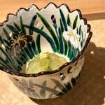 日本料理こまつ - どんちっち鯵、白瓜、土佐酢のジュレ