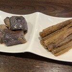 金町製麺 - 茄子の煮びたしときんぴらごぼう