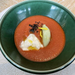 Le Beurre Noisette NAGOYA - トマトの冷製スープ　メロンのソルベとブラータを添えて