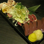 モツ刺し5点盛り(レバー、ハツ、タン、ガツ、リンゲル)