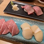 Sushi Komatsu - 大トロ、帆立、和牛炙りの握り