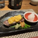 目白　咲き - 牛肉の雲丹乗せ