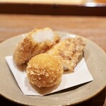 永山 - 地物天然オコゼ唐揚げと新じゃが蒸しコロッケのおかき揚げ