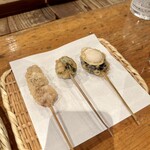 串天ぷら　段々屋 - 豚バラ、豆腐、茄子(梅とろろ)