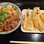 丸亀製麺 - 鬼おろし肉ぶっかけといわし、ナス、かしわの天ぷら