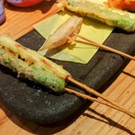 ひと串天ぷらと銀シャリ チョロパの酒場 - アスパラ　300円×２　茗荷　150円×２