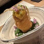 座屋 - 鱧とウニとモロヘイヤのソース