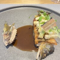 フィエルテ - 鮎　ナスのピューレ　じゃがいも　鮎のジェラート　