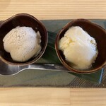 お料理 ちゃとら - アイスは黒胡麻と生姜のシャーベット
      それぞれの味がはっきりしているのは手作りのいいところ。