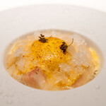 レストラン オオツ - 2023.7 桃のデセール（山梨産白鳳、カルダモンや八角のグラニテ、桃のソルベ）