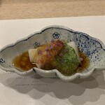 蕎麦割烹  倉田 - 山芋寒天　噴火湾の毛蟹　ポン酢ジュレ