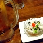 旬魚季菜 とと桜 - お通し（ふぐ皮ポン酢・きゅうり味噌）