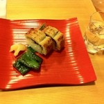 三友居 - 小菜　鱧寿し　万願寺