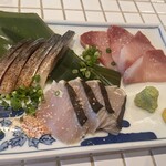 恵比寿サウナー - 刺身盛り合わせ1,600円
            しめ鯖、ブリの胡麻和え、サワラの塩たたき