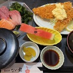 なつ梅 - アジフライ＋刺身セット1500円