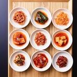 Assortment of nine types of kimchi