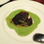 開化亭 - 鮑のソテー　肝ソースと青梗菜クリームソース添え