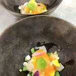 チャイニーズ＆フレンチ ハクタク - マトウ鯛のマリネ　卵黄ソース