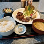 居酒屋めるへん - 本日のランチ（牛ブリスケカルビステーキ、アジの唐揚げ））