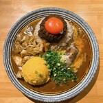 吉田カレー  - 並（300g）、甘口、豚ハーフ、チーズ、アチャール、ポテサラ（限定トッピング）、スペーストルネードオガワ（限定ミニカレー）