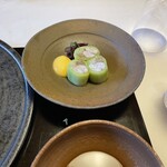 御宿 竹林亭 - 酢物(有明シャコ、胡瓜、生姜、茗荷)黄身酢