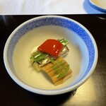御宿 竹林亭 - 煮物(もずく玉子寄せ、煮穴子、パプリカ)