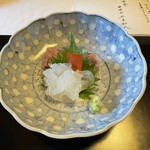 御宿 竹林亭 - 刺身(伊勢海老、縞鯵、鯛)、土佐醤油