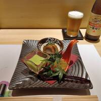 大阪 京橋 鮨 黒潮海閤 - 前菜盛り合わせ (鱧八幡巻き、うぐいす豆富、茄子煮浸し)