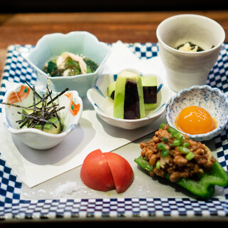 We have a lot of sake and appetizers available.