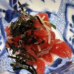 Ginza Sushi Nakahisa - ラッコの大好物。天端の三つ葉山葵和え。これをいただいた四年前から、六本木の本店に月一で通い詰めました