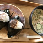 マイクロカフェ - 梅ツナマヨ、鬼胡椒辛味噌、冷汁