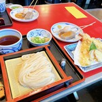 本格手打うどん おか泉 - 天ざる 1155円
            おでんの玉子とこんにゃく 各132円