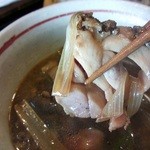 新橋ときそば - 地鶏つけ汁の地鶏アップ。