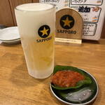 Taishuu Itarian Kaneko - 中生ビール(2杯目)、ピーマンミート